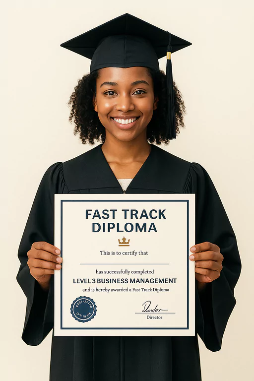 Woman holding Fast Track Diploma Certificate
